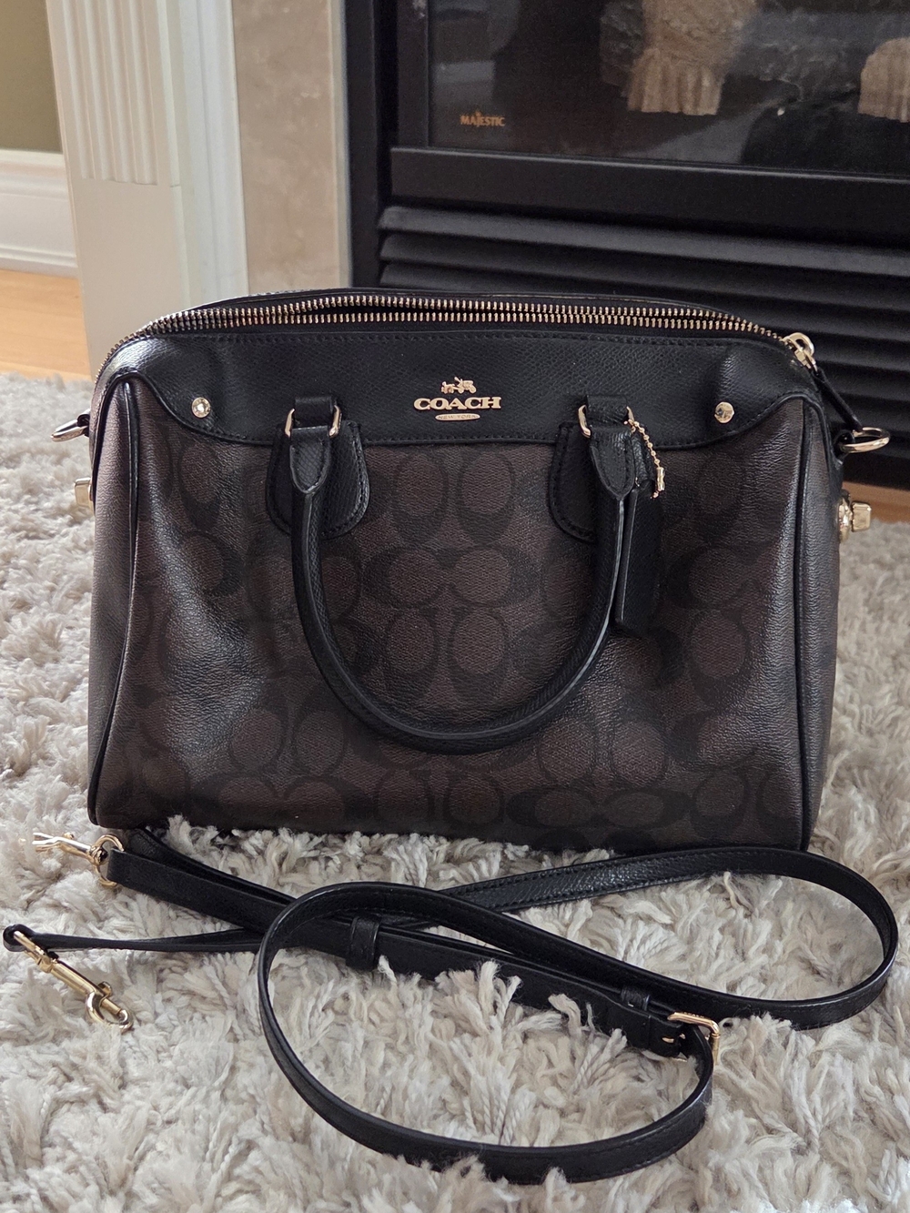 COACH Signature Canvas Satchel in Brown and Black